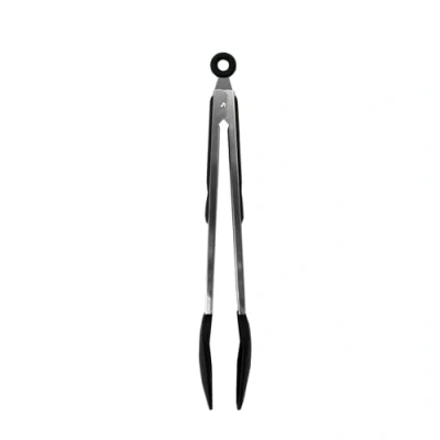 Image of Fackelmann Stainless Steel Kitchen Tongs, with Locking Function, Silicone Function Head, TPR Handle, 34cm, Silver &amp; Black