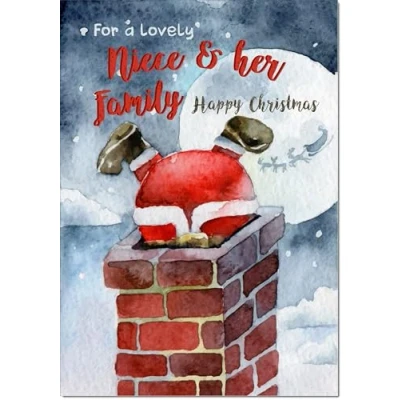 Image of doodlecards Niece and Family Christmas Card Santa Chimney Medium Size for &amp; with Plain Envelope