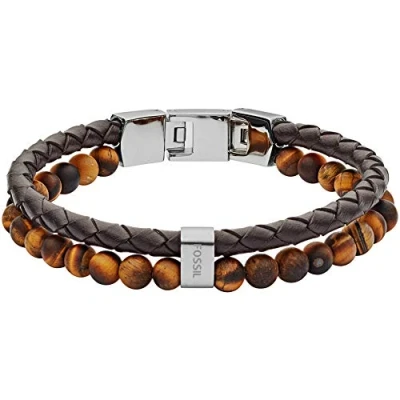 Image of Fossil Bracelet for Men Vintage Casual, Inner length: 180mm 195mm brown Leather Bracelet, JF03118040