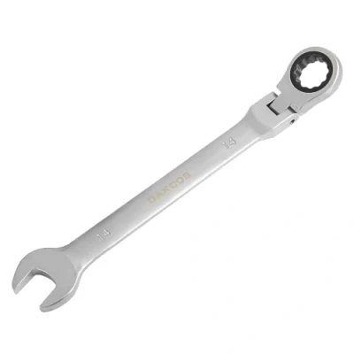 Image of DAKCOS Flexible Head Ratchet Combination Wrench Spanner 14mm Chrome Vanadium Steel
