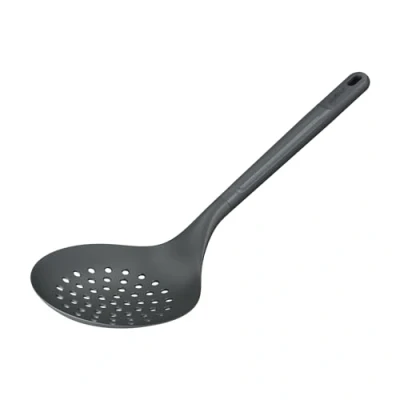 Image of Zyliss Skimmer, Sustainable Wheat Straw/Nylon, Cooking Spoon with Holes for Skimming/Draining, Non Stick, Heat Resistant Silicone Head, Beluga Grey, 33.5cm x 12cm, Dishwasher Safe,