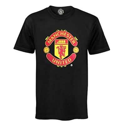 Image of Manchester United FC Official Football Gift Mens Crest T Shirt Black Small