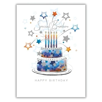 Image of Noel Tatt Special Brother Birthday Card Cake and Stars Eco Friendly Recyclable