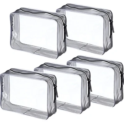 Image of Pangda 5 Pack Clear PVC Zippered Toiletry Carry Pouch Portable Cosmetic Makeup Bag for Vacation, Bathroom and Organizing, Large, Transparent