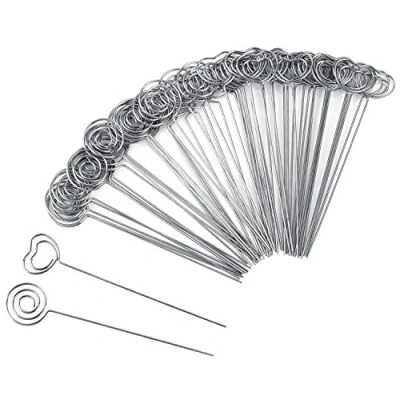 Image of Gaoominy 60 Pieces Metal Wires Memo Clip Note Card Holders Table Number Photo Stand for Wedding Party Cake Decor, Round and Heart Shape, Silvery