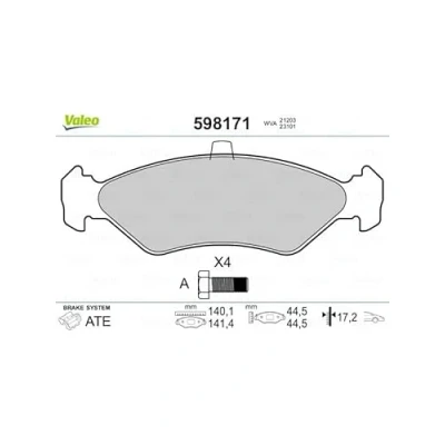 Image of 1010502, 1013843, 1030601, 1042687, 1064762 Brake pad set VALEO 598171 FORD: Sierra Mk2 Saloon, Hatchback, FIESTA 4