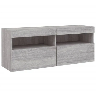 Image of vidaXL TV Wall Cabinet with LED Lights Grey Sonoma 100x30x40 cm
