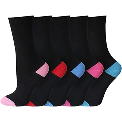 Image of KAV Pack of 10 Pairs Ladies Colour Heel &amp; Toe Socks in Black Cotton Rich with Honeycomb Soft Top Stretch Breathable Multipack for Work and Casual Wear (10 PACK)