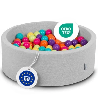 Image of KiddyMoon Soft Ball Pit Quarter Angular 90X30cm/200 Balls ∅ 7Cm / 2.75In For Kids, Foam Pool Baby Playballs, Made In EU, Light Grey:Lgren/Ylw/Turquoise/Orng/Dpink/Prple