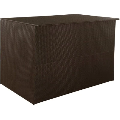 Image of vidaXL Garden Storage Box in Brown Durable Poly Rattan Outdoor Solution Easy to Clean and Assemble Weather Resistant with Protective Liner