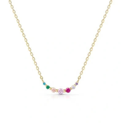 Image of Amberta Lumini Women 925 Sterling Silver Rainbow Crystal Necklace: Gold Curved Bar Necklace with Colorful