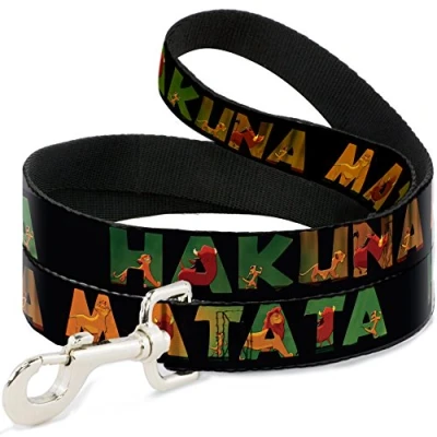 Image of Buckle Down Pet Leash HAKUNA MATATA Black/Lion King Scenes 4 Feet Long 1/2&quot; Wide