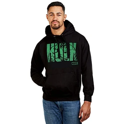 Image of Marvel Men&#039;s Hulk Text Hoodie, Black (Black Blk), XL UK