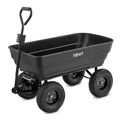 Image of Hillvert Garden Dump Cart Wagon Trolley Wheelbarrow HT Q.BASS 125G (Load capacity: 125 L / 350 kg, Tilt function, Towing hitch, Pneumatic tyres, ball bearings)