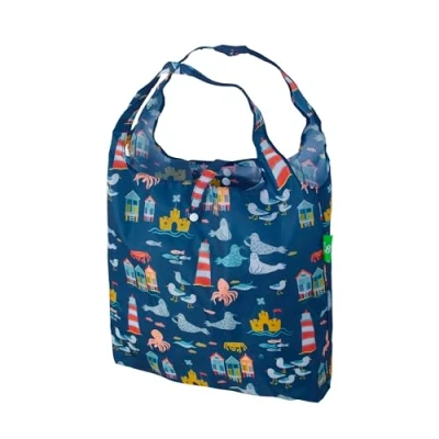 Image of ECO CHIC Lightweight Foldable Reusable Shopping Bag Water Resistant Tote (Seaside Navy)