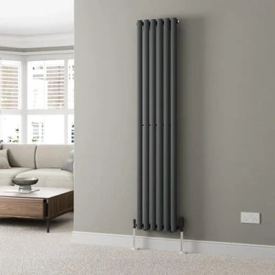 Image of DuraTherm® 1800 x 360mm Anthracite Vertical Designer Radiator Single Column Oval Tube Modern Central Heating Panel Bathroom Radiators