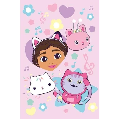 Image of Jerry Fabrics Gabby’s Dollhouse Fleece Blanket &#039;Music&#039; Design 100 x 150 cm Soft Polyester Throw Featuring Gabby &amp; Pandy Paws Super Cozy for Kids