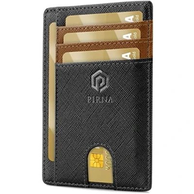 Image of Slim Wallet for Men RFID Blocking Minimalist Credit Card Holder Thin with Small Money Pocket &amp; Gift Box Men&#039;s in UK, Mens Wallets UK (Black Brown)