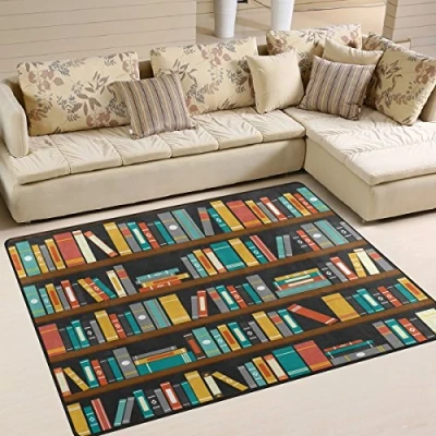 Image of Use7 Vintage Library Bookshelf Bookworm Area Rug Rugs for Living Room Bedroom 160cm x 122cm(5.3 4 feet)
