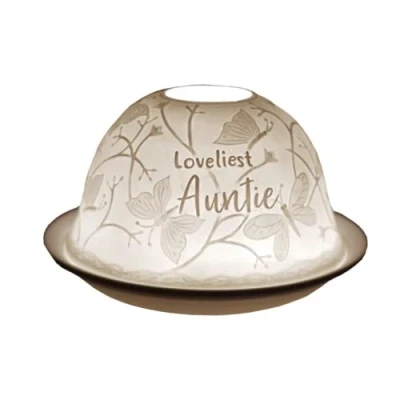 Image of Cello Porcelain Tealight Holder Dome, Loveliest Auntie Design, a Stunning Candle Projecting 3D Image or Loving Message. Use with Scented and Unscented Tealights, Special Gifts.