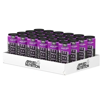 Image of Applied Nutrition ABE Pre Workout Cans All Black Everything Energy + Performance Drink, Carbonated Beverage Sugar Free with Caffeine (Pack of 24 x 330ml) (American Grape)