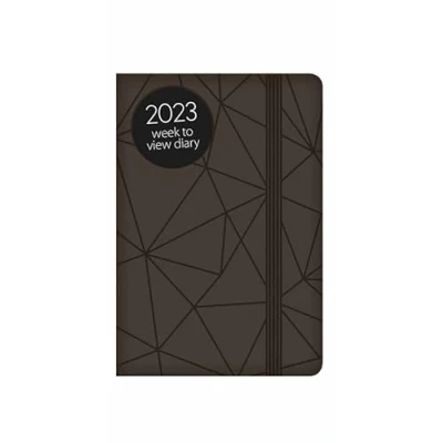 Image of 2023 Pocket Week to View Diary Embossed Geometric with Elastic Closure (Black)