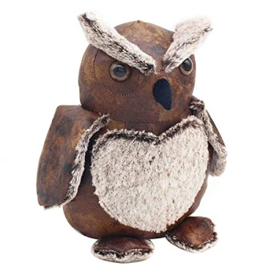 Image of The Leonardo Collection LP46914 Faux Leather Owl Design Doorstop Brown Door Stop