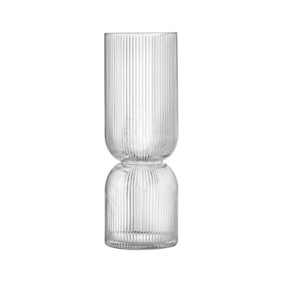 Image of Navaris Glass Flower Vase Clear Ribbed Tall for Flowers and Pampas Grass Large Modern Decorative Vases 13.8 x 5.5 in (35 14 cm) Round