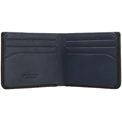 Image of Visconti Slim Collection Saw Leather Wallet RFID Blocking VSL42 Black/Steel Blue