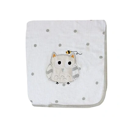 Image of Socksmad 2 Pack Baby Blankets 100% Soft Cotton with Embroidery Cot, Crib, Moses Basket &amp; Pram Cellular Blanket for Newborn Essentials Girl Grey Owl