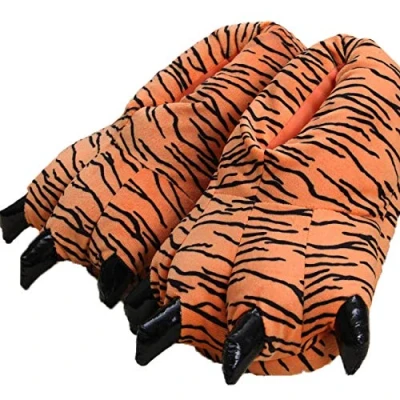 Image of IXITON Adults/Kids Plush Animal Paw Claw Shoes,Unisex Funny Green Dinosaur Slippers for Indoor,1 5,tiger