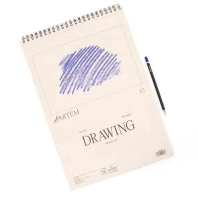 Image of Hartem Pack of 100 Ring bound Sheets + Graphite Pencil 2B 90 g/m2 Grammage Size A3 (29.7 x 42 cm)
