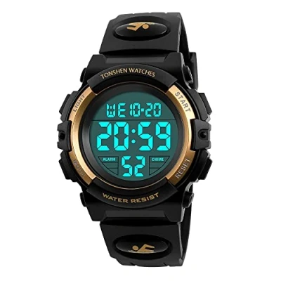 Image of TONSHEN Men and Women Large Numeral Digital Sport Watch 50M Waterproof LED Back Light Outdoor Military Electronic Multifunction Plastic Case with Rubber Band Stopwatch Date Watches (Women)