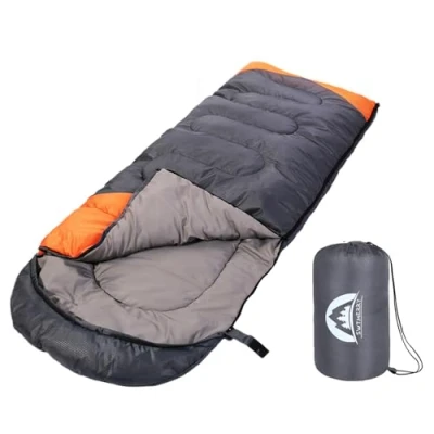 Image of Sleeping Bag 3 Seasons (Summer, Spring, Fall) Warm &amp; Cool Weather Lightweight,Waterproof Indoor Outdoor Use for Kids, Teens Adults Camping Hiking, Backpacking and Survival (Grey Orange)