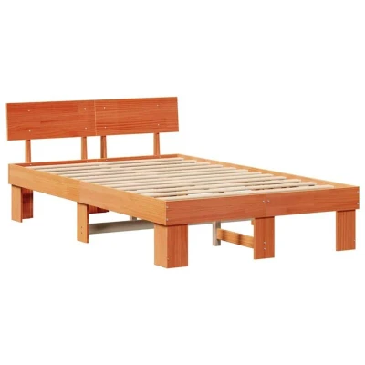 Image of With Headboard Wax brown 120 x 200 cm Solid pine wood Vidaxl