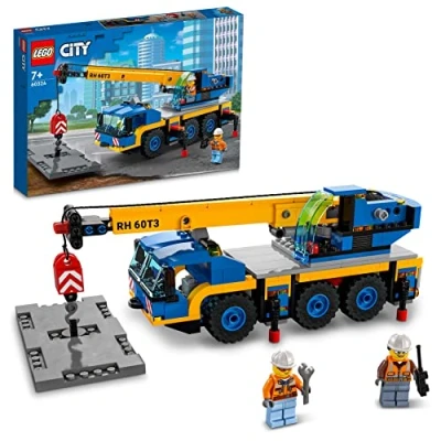 Image of LEGO City Mobile Crane 60324 Building Kit; Toy Construction Vehicle with Working Boom, Outriggers and Winch System; Includes Driver Worker Minifigures; For Boys Girls Aged 7+ (340 Pieces)