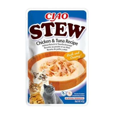 Image of Ciao Stew by INABA Cat Treat Chicken and Tuna 1 Pack (40g total) / Moist Treat, Delicious &amp; Healthy Snack, Food Topper, Side Dish, Complement, Natural, Grain Free, Wet