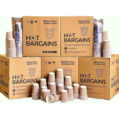 Image of Hot BARGAINS, 100 X 12oz Disposable Kraft Paper Cups for and Cold Drinks, Triple Walled Ripple Coffee, Tea &amp; Other Drinks