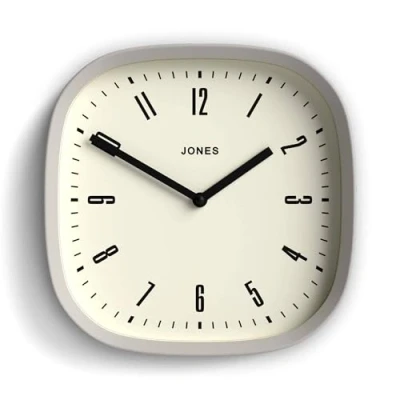 Image of Jones Clocks® Marvel wall clock Retro rounded square 25cm Grey Cool designer look for kitchen, living room or office