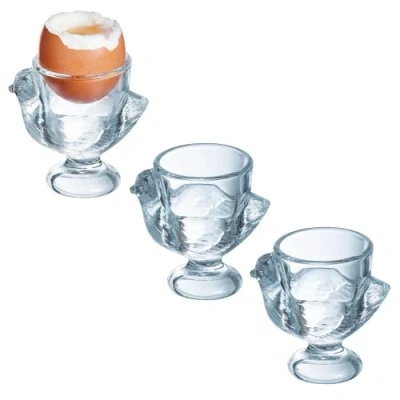 Image of BHL Glass Hen Egg Cup Clear, Set of 3