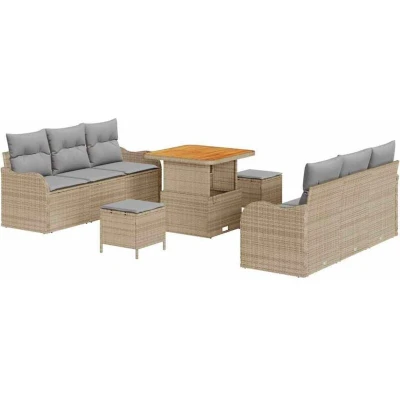 Image of vidaXL 9 Piece Garden Sofa Set with Cushions Beige Poly Rattan Acacia