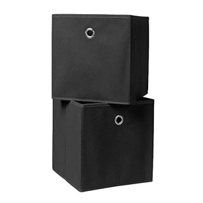 Image of BonChoice Foldable Storage Cubes Boxes Pack of 2 for Home Organization, Eyelet Non Woven Fabric Wardrobe Cabinet Chest Bin Organizer Basket Clothes Bedding Toys Towels, Collapsible &amp; Durable Black