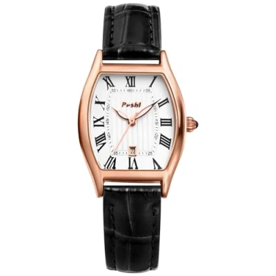 Image of JewelryWe Vintage Women Leather Watch: Barrel Shape Analog Quartz Watch Simple Elegant Casual Dress