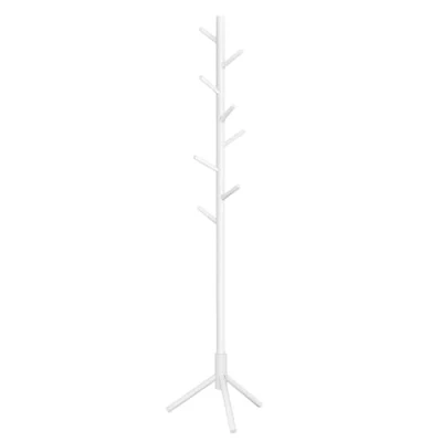Image of VASAGLE Standing Coat Rack, Solid Wood Tree Shaped Rack with 8 Hooks, 3 Height Options, for Clothes, Hats, Bags, Living Room, Bedroom, Home Office, White RCR04WT