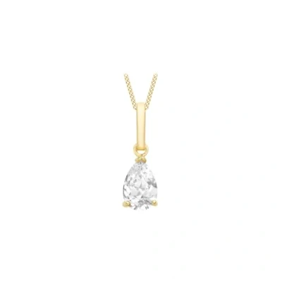 Image of Carissima Gold Women&#039;s 9ct Yellow 6x9 Cubic Zirconia Teardrop Pendant on Curb Chain Necklace of 46cm/18&quot;