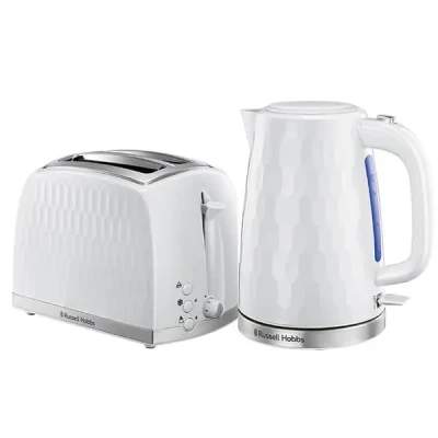 Image of Russell Hobbs Honeycomb White Kettle &amp; 2 Slice Toaster Set