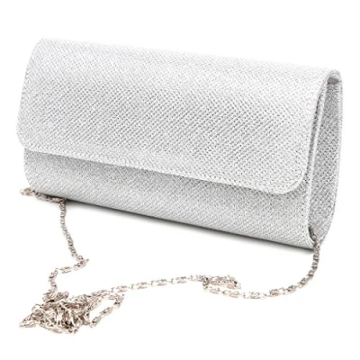 Image of IOOOFU Women&#039;s Evening Shoulder Bag Bridal Clutch Party Prom Wedding Envelope Handbag Silver, 20x11x5cm/7.87x4.33x1.97in