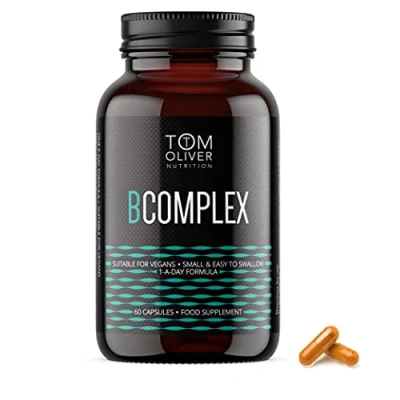 Image of Tom Oliver Nutrition Vitamin B Complex Vitamins for Energy, Nervous &amp; Hormone Support B1, B2, B3, B5, B6, B12, C Biotin Suitable Vegetarians and Vegans, 60 count