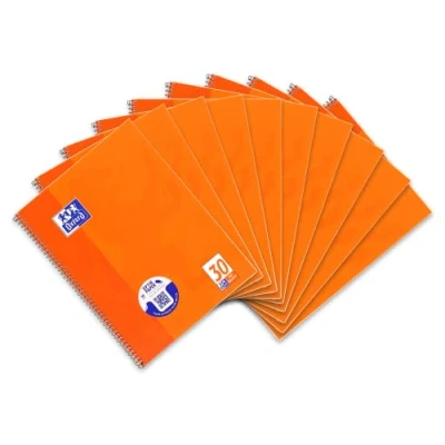 Image of Oxford College Notepad School A4 Squared with Double Margin, 80 Sheets Ruling 30 Blank Pack of 10 Orange