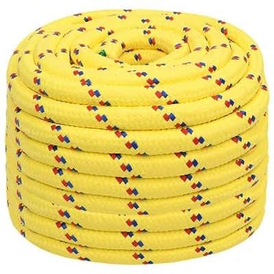 Image of vidaXL Durable Polypropylene Boat Rope 20 mm x 25 m Suitable for Sailing, Boating, Rigging and Docking Excellent Abrasion Chemical Resistance Yellow